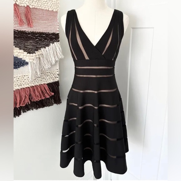 JS Collections Sleeveless, Black & Nude Striped Fit & Flare Sheath Dress, 18 - Picture 4 of 16